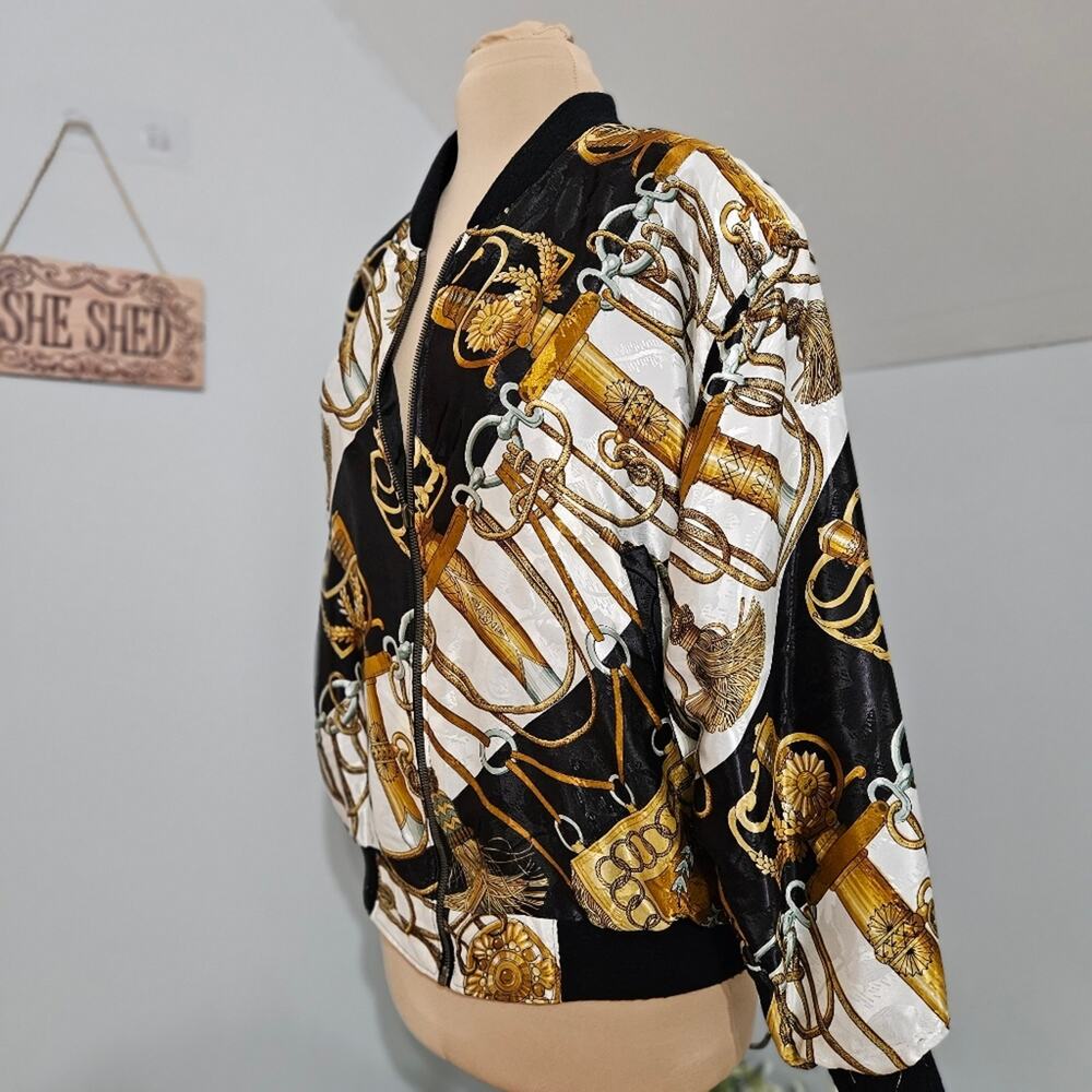 Vintage Silk Full Zip Y2K Lined Sword Graphic Jacket Momcore - Picture 2 of 11